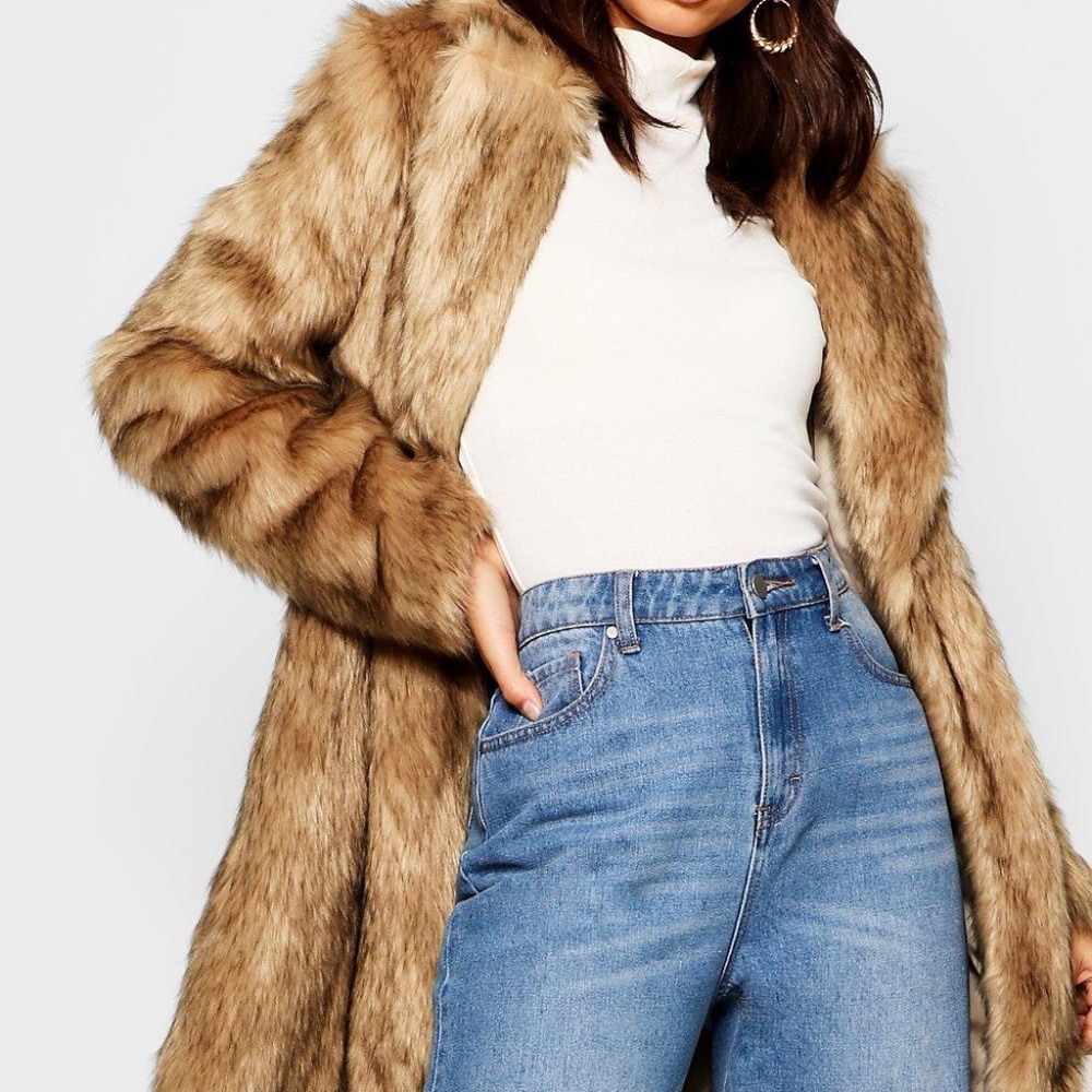 Long Brown Faux Fur Coat